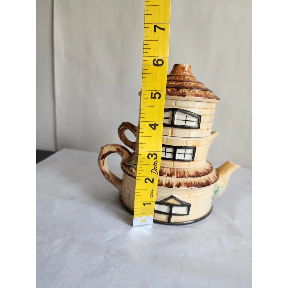 Vintage Ceramic Tea for One Set Stackable Cottage Lighthouse Teapot Creamer Lid